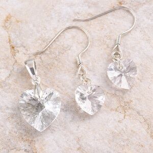 Sterling Silver Swarovski Crystal Heart Earrings & Pendant Set